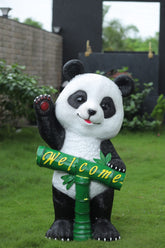 Garden Panda Statue with Bamboo