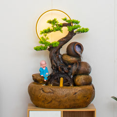 Indoor Fountain with LED Moon Light, Decorative Bonsai Tree Water Feature