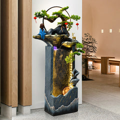 Meditating Monk & Bonsai Floor Fountain
