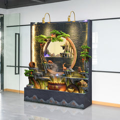 Grand Indoor Water Fountain with Circular Mountain Design