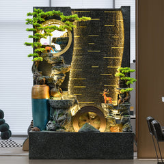 Vertical Indoor Water Fountain with Spinning Wheel, LED Lighting, Deer Figurines