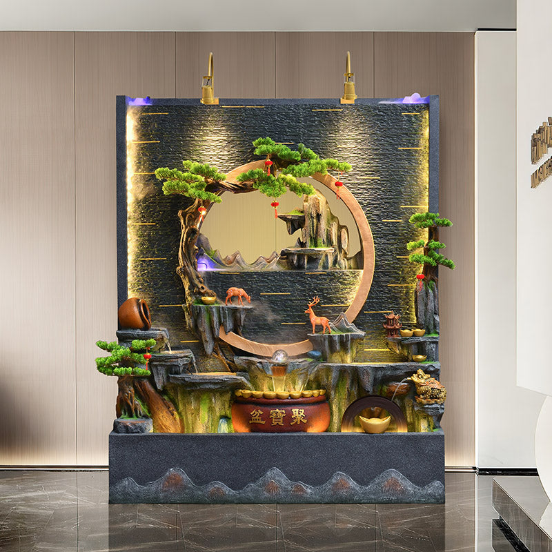 Grand Indoor Water Fountain with Circular Mountain Design