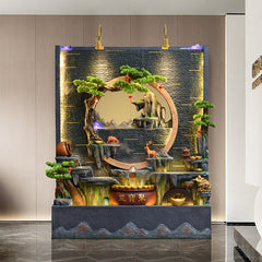 Grand Indoor Water Fountain with Circular Mountain Design