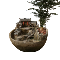 Mountain Village Tabletop Water Fountain & Planter