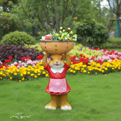 Garden Bunny Statue, Decorative Resin Rabbit Figurine with Red Dress, Pink Apron