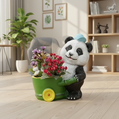 Playful Panda Gardener & Wheelbarrow Planter