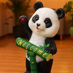 Garden Panda Statue with Bamboo