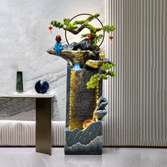 Meditating Monk & Bonsai Floor Fountain