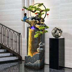 Meditating Monk & Bonsai Floor Fountain