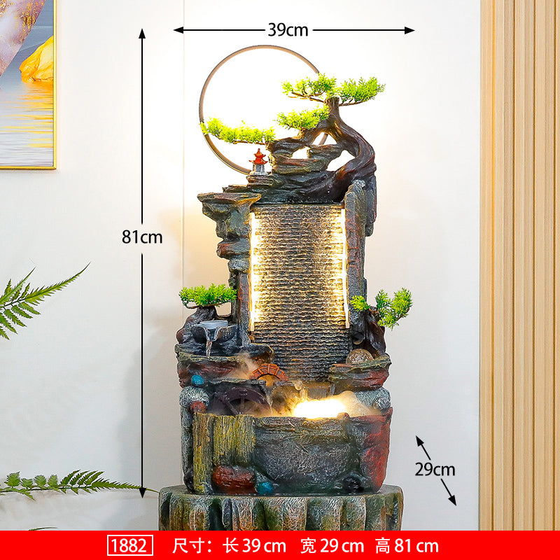 Tall LED Waterfall Indoor Fountain with Illuminated Stone Wall