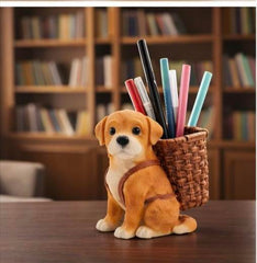 puppy with basket