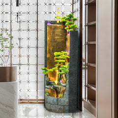 Luxury LED Illuminated Indoor Water Fountain with Artificial Bonsai Trees