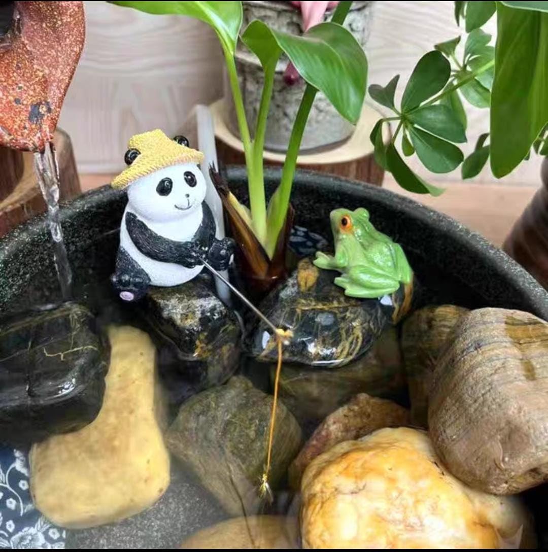 Miniature Fishing Panda Figurine