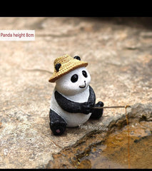 Miniature Fishing Panda Figurine