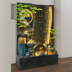 Vertical Indoor Water Fountain with Spinning Wheel, LED Lighting, Deer Figurines