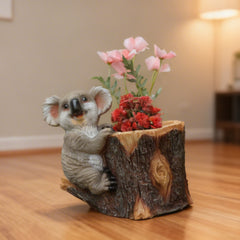 Decorative Bird on Log Statue Gray
