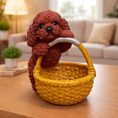 Poodle figurine in basket