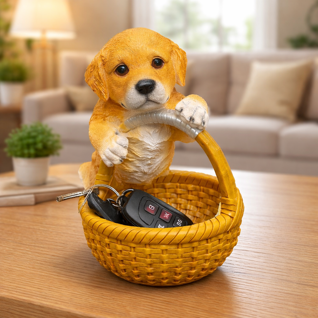 Labrador puppy in a basket