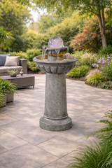 Classic Stone-Finish Pedestal Fountain with Crystal Sphere