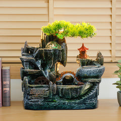 Tabletop Fountain with LED Lights, Asian Zen Garden Waterfall, Black Stone