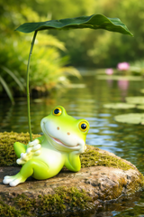 frog under a leafy umbrella