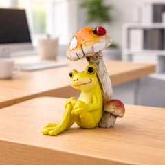 Charming frog under mushroom cap