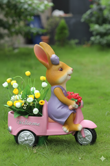 Garden Bunny Welcome Statue, Pink Car