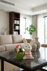 White Decorative Rabbit Pink Yellow Dress