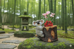 Decorative Bird on Log Statue Gray