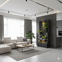 Zen Garden Wall Fountain, Black Stone with LED Lights, Cascading Waterfall Design