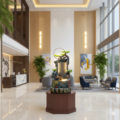 Tall LED Waterfall Indoor Fountain with Illuminated Stone Wall