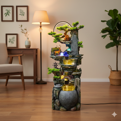 Garden Indoor Tabletop Fountain with LED Lights, Asian Rockery Waterfall