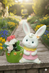 White Decorative Rabbit Pink Yellow Dress