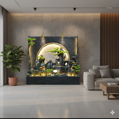 Zen Garden Indoor Fountain with LED Lights, Asian Mountain Landscape Design