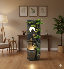 Cascading Water Fountain with Bonsai Tree