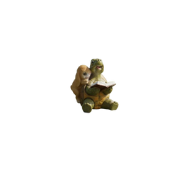 Rabbit and Turtle Reading Figurine