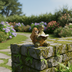 Rabbit and Turtle Reading Figurine