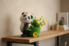 Adorable Cartoon Panda Shaped Resin Planter Pot with Basket Design