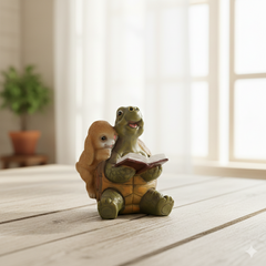 Rabbit and Turtle Reading Figurine