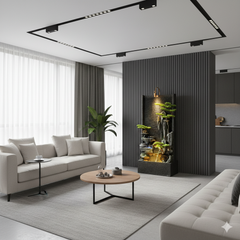 Zen Garden Wall Fountain, Black Stone with LED Lights, Cascading Waterfall Design