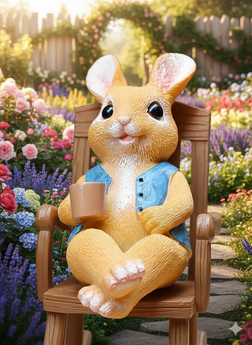 Coffee Time Bunny Figurine