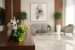 Adorable Cartoon Panda Shaped Resin Planter Pot with Basket Design