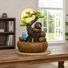 Indoor Fountain with LED Moon Light, Decorative Bonsai Tree Water Feature