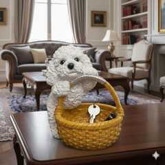 Cute Bichon Frise Basket Showpiece