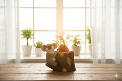 Decorative Bird on Log Statue Gray
