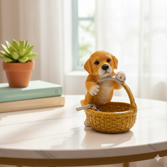Labrador puppy in a basket