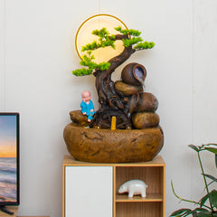 Indoor Fountain with LED Moon Light, Decorative Bonsai Tree Water Feature