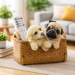 Puppies in a cozy basket
