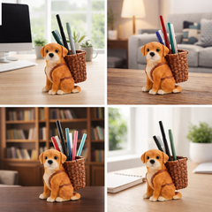 puppy with basket