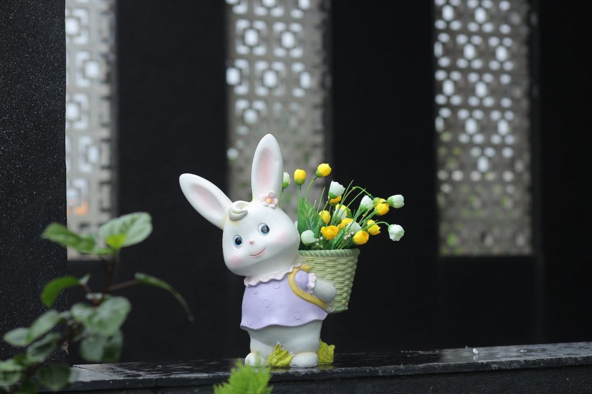 Decorative White  Rabbit with Purple Dress